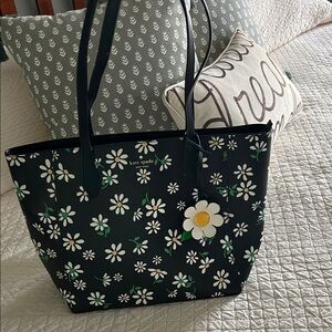 kate spade Black Daisy Print Tote with Floral Charm
